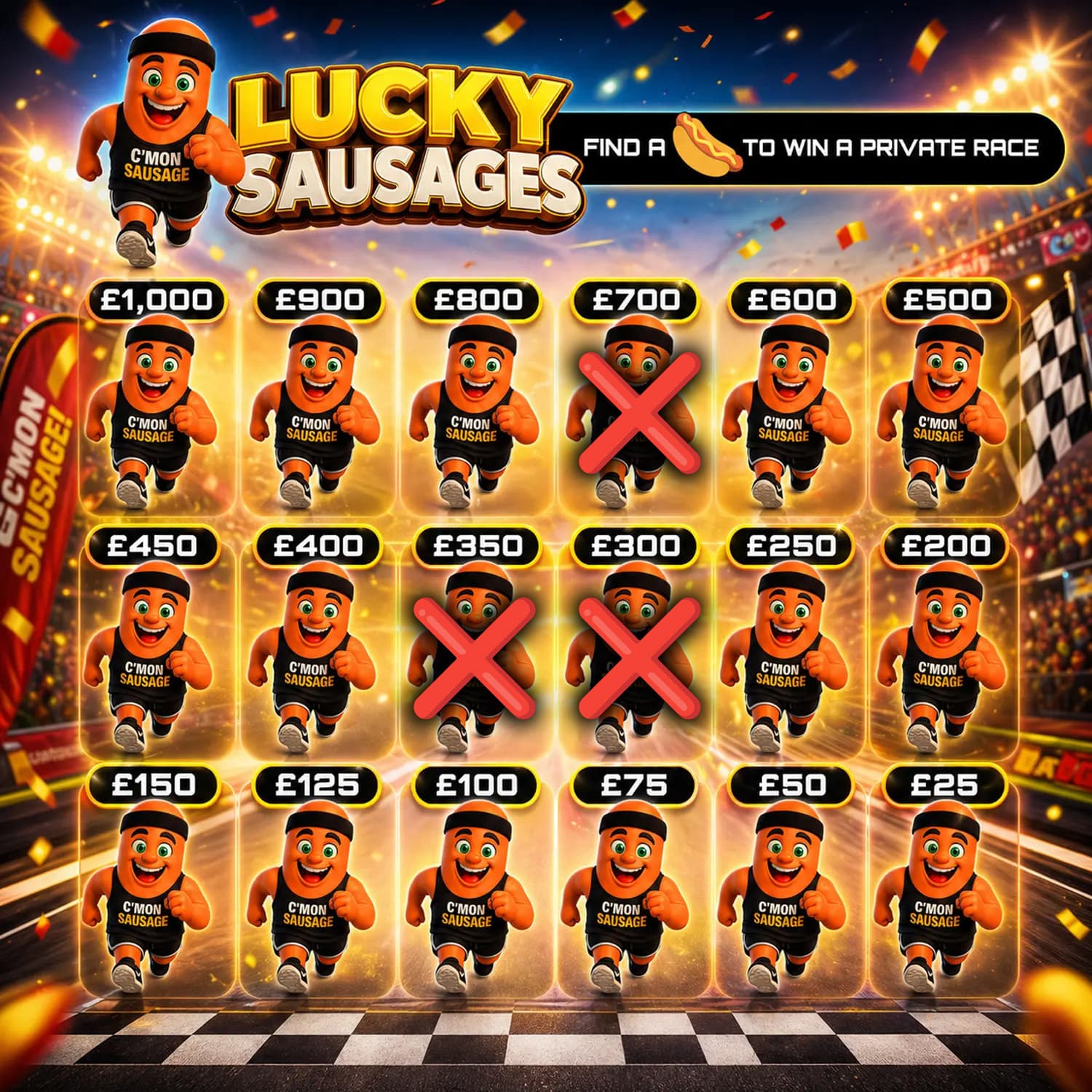 LUCKY SAUSAGES. WIN A PRIVATE RACE!