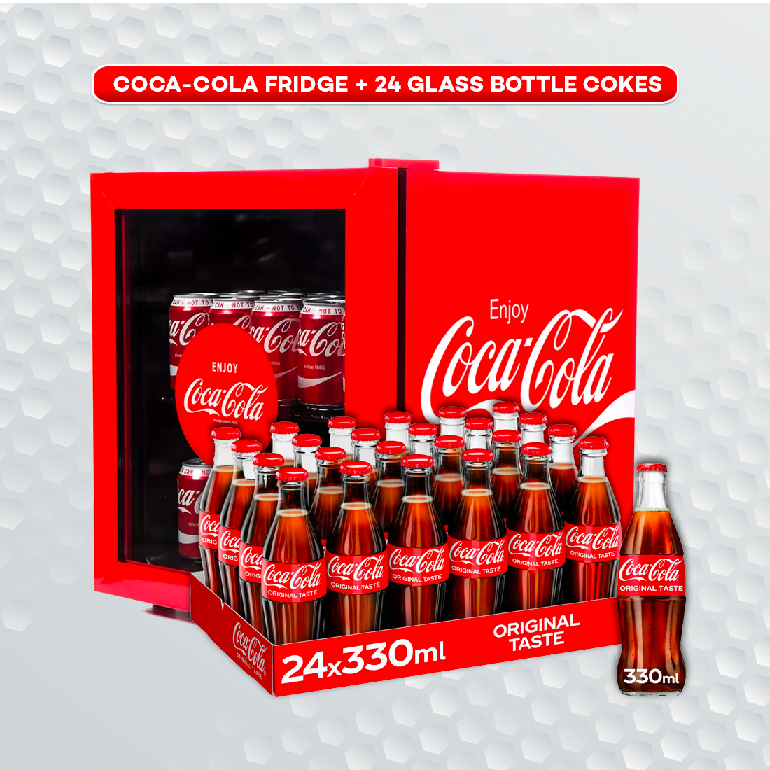 Coca Cola Fridge plus 24 glass bottle cokes All For Giveaways